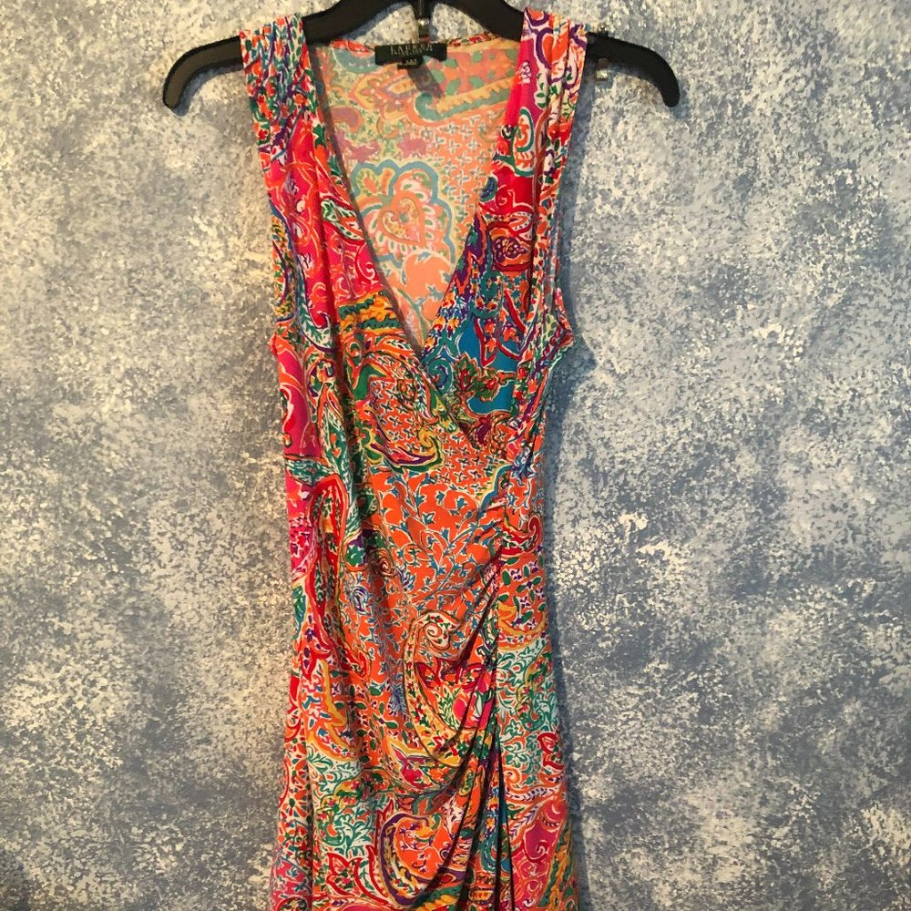 Lauren Ralph Lauren Faux Wrap Pink Printed Mini Dress Sz Petite Small